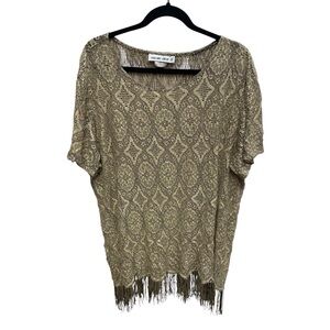 Sharade women’s fringed tunic top gold plus size 20w crochet knit lace